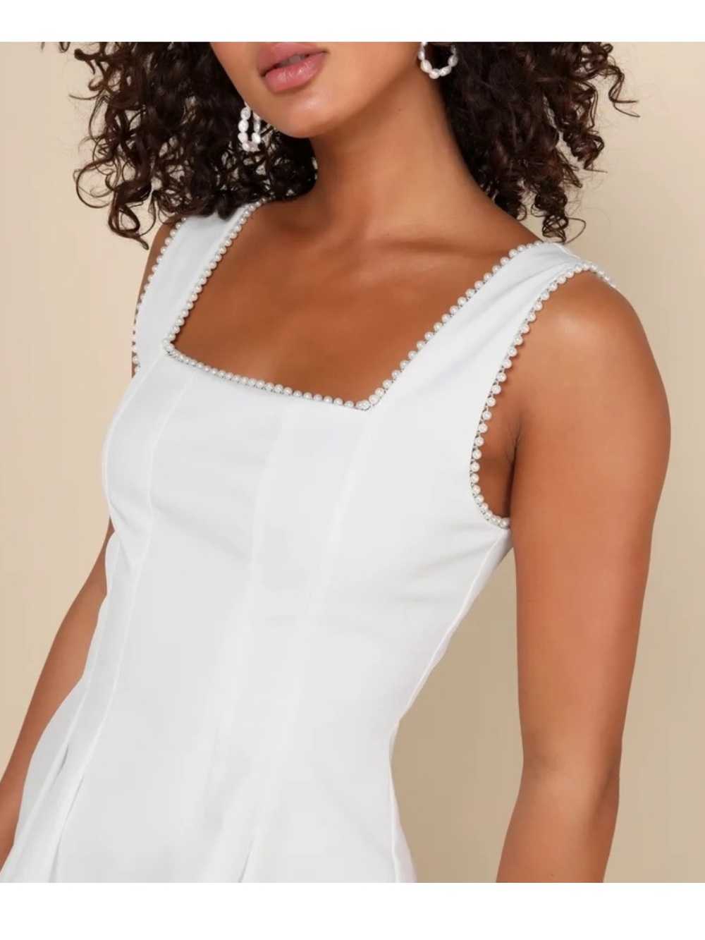 Lulu's Women's Pure Hearted Pearl Square Neck Dress White Size L great condition - Picture 7 of 7